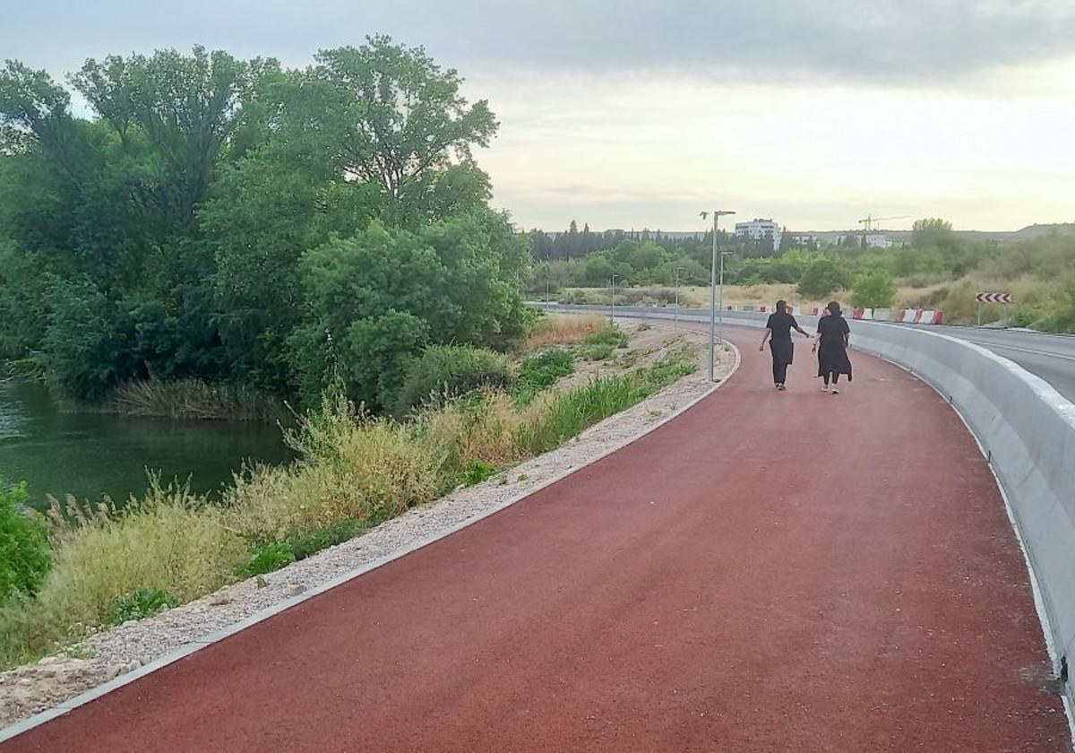 Una pareja pasea por el carril ciclopeatonal del polígono industrial en la tarde de ayer, antes de que finalicen las obras.