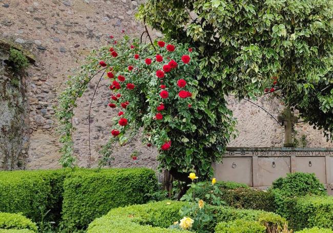 El amplio y ornamentado jardín del convento cuenta con nichos en los que yacen hermanas fallecidas.