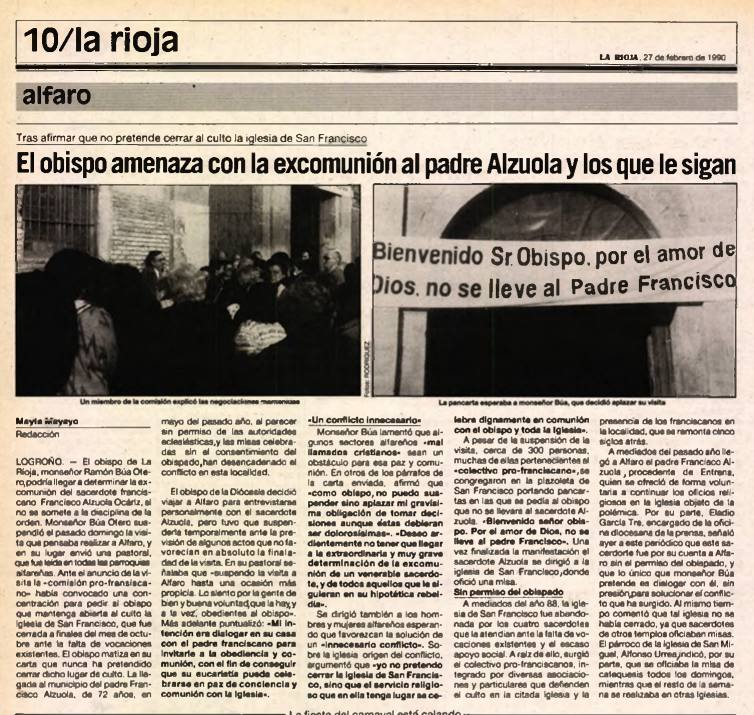 Polémica con la excomunión en febrero de 1990.