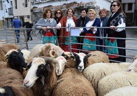 Unas soteñas posan junto a unas ovejas de la ganadera Pilar Blanco de Jalón de Cameros.