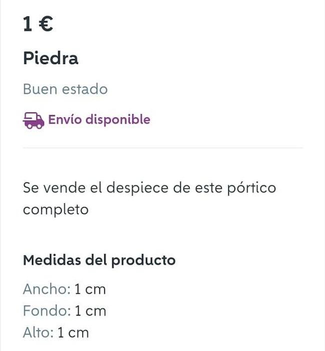 Pantallazo con la piedra y el supuesto precio.