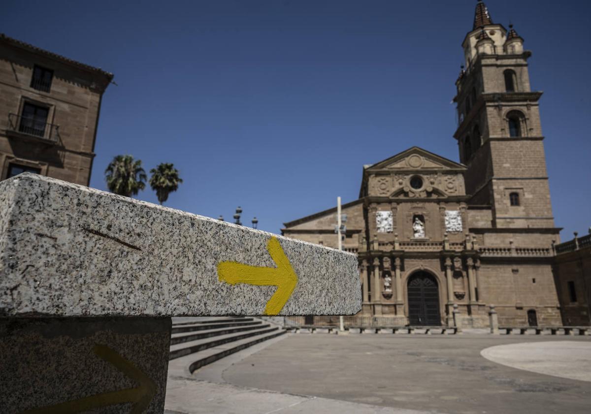 Imagen principal - En la primera foto, el Camino transcurre junto a la catedral de Santa María de Calahorra. Debajo, el paso de la ruta junto a Alfaro y Rincón de Soto 