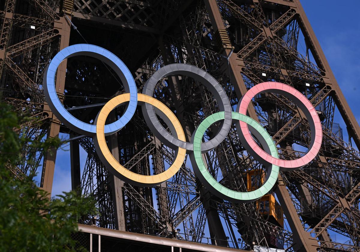 Aros olímpicos en la Torre Eiffel, esta semana.