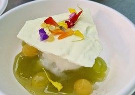 'Uvas y albahaca', el postre del restaurante Venta Moncalvillo.