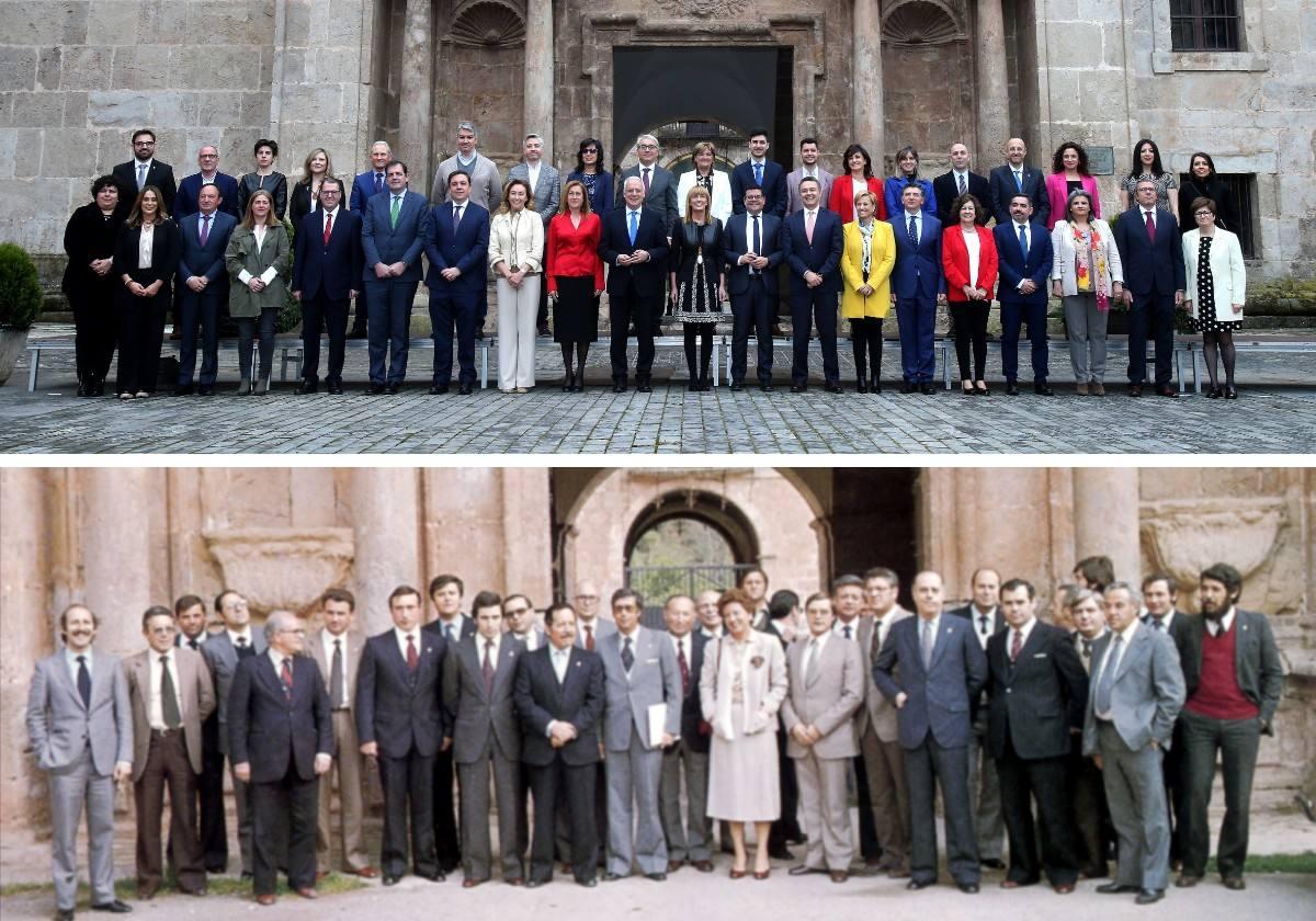 Imágenes de la aprobación de la reforma en abril de 2019 y de la aprobación del Estatuto original en mayo de 1981, ambas en San Millán de la Cogolla.