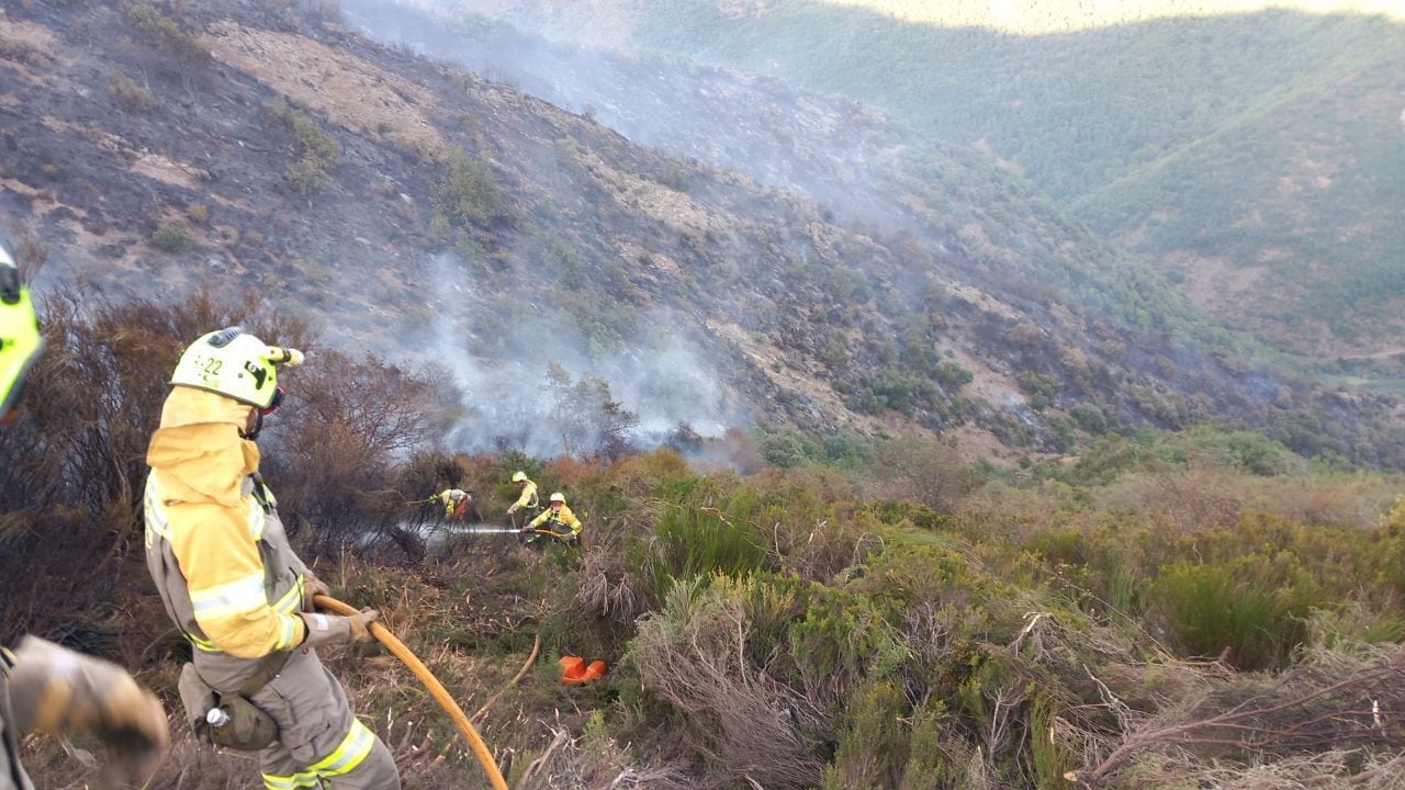 El fuego se declaró en un barranco con fuertes pendientes en un punto cercano a Collado Grande.