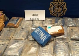 Parte del alijo de cocaína exhibido por la Policía Nacional en Zaragoza.