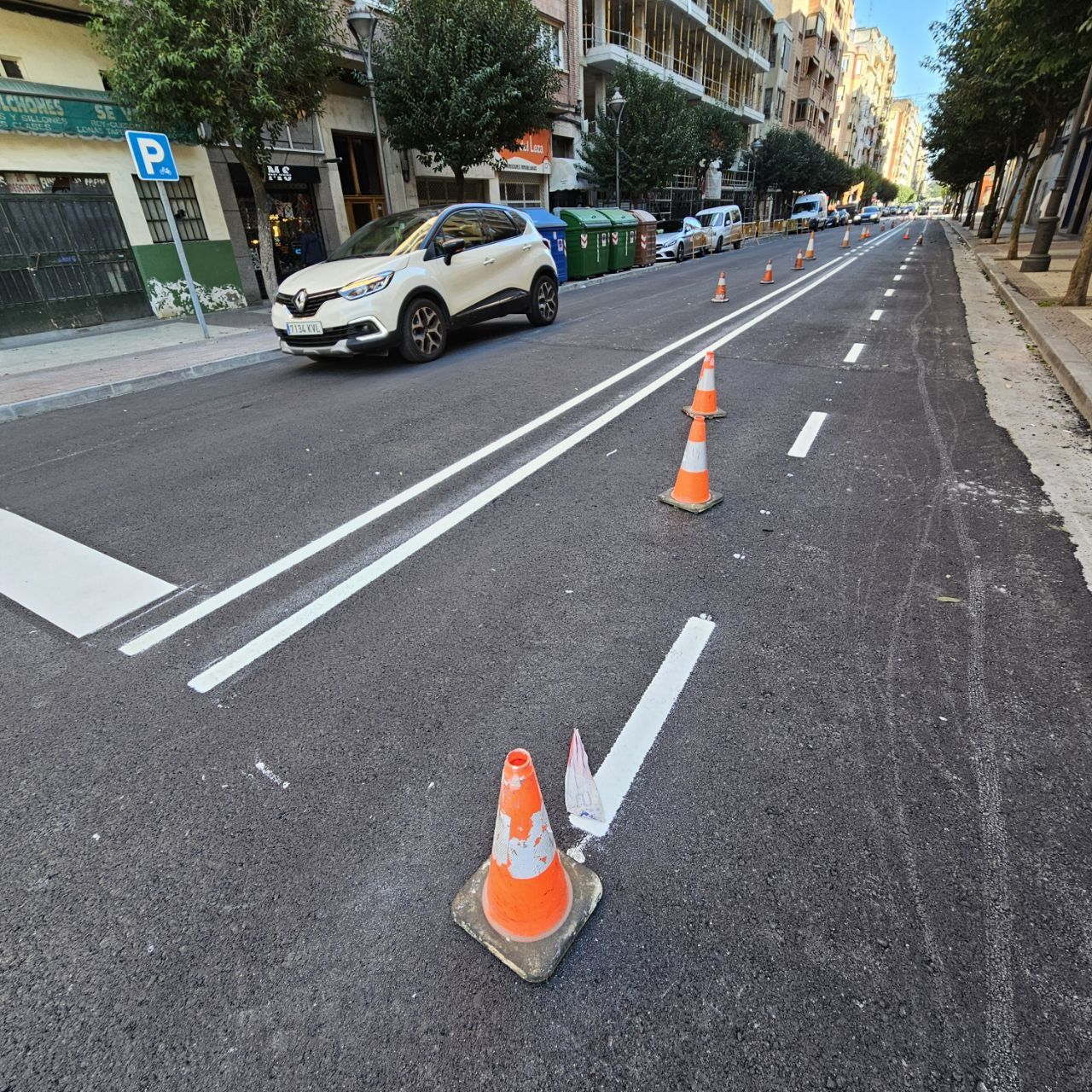 Carril bici bidireccional y segregado junto al carril para el tráfico motorizado y 'rebasable'.