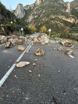 Despejado un desprendimiento de enormes rocas en la LR-115 en Arnedillo