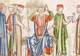 La coronación de Harold Godwinson como Haroldo II en una edición miniada de The Life of King Edward the Confessor del siglo XIII