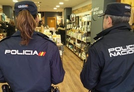 Agentes de la Policía Nacional durante la presentación del 'Plan Comercio Seguro' este miércoles.