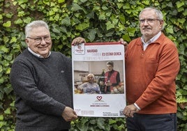 José Andrés Pérez y Carmelo Juárez, este miércoles en el patio trasero de la sede logroñesa de Cáritas La Rioja.