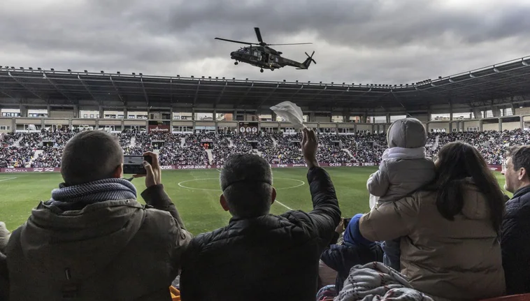 Llegada del helicóptero de Sus Majestades de Oriente a Las Gaunas el pasado 5 de enero.