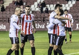 Los jugadores de la UD Logroñés celebran un gol en Las Gaunas, algo a lo que están acostumbrados. Fuera de casa les cuesta más.