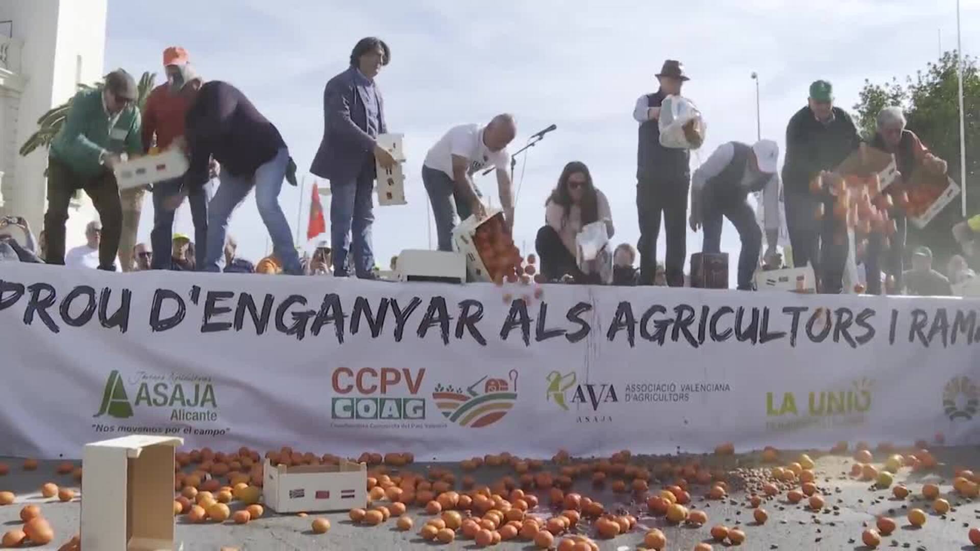 Agricultores protestan en el Puerto de València, queman paja y tratan de cortar el acceso sur