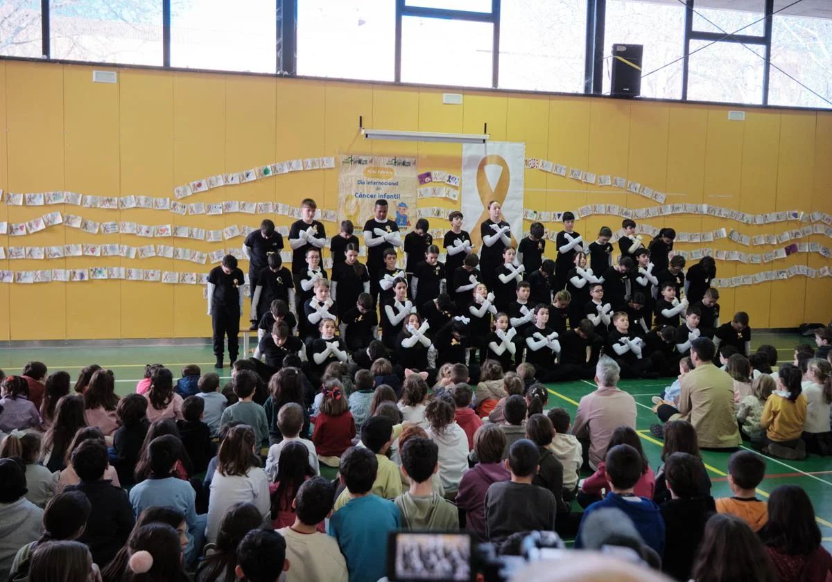 Un momento de la actuación gestual representada por los alumnos de 6º del colegio Siete Infantes de Lara de Logroño, en recuerdo a su compañero Mario.