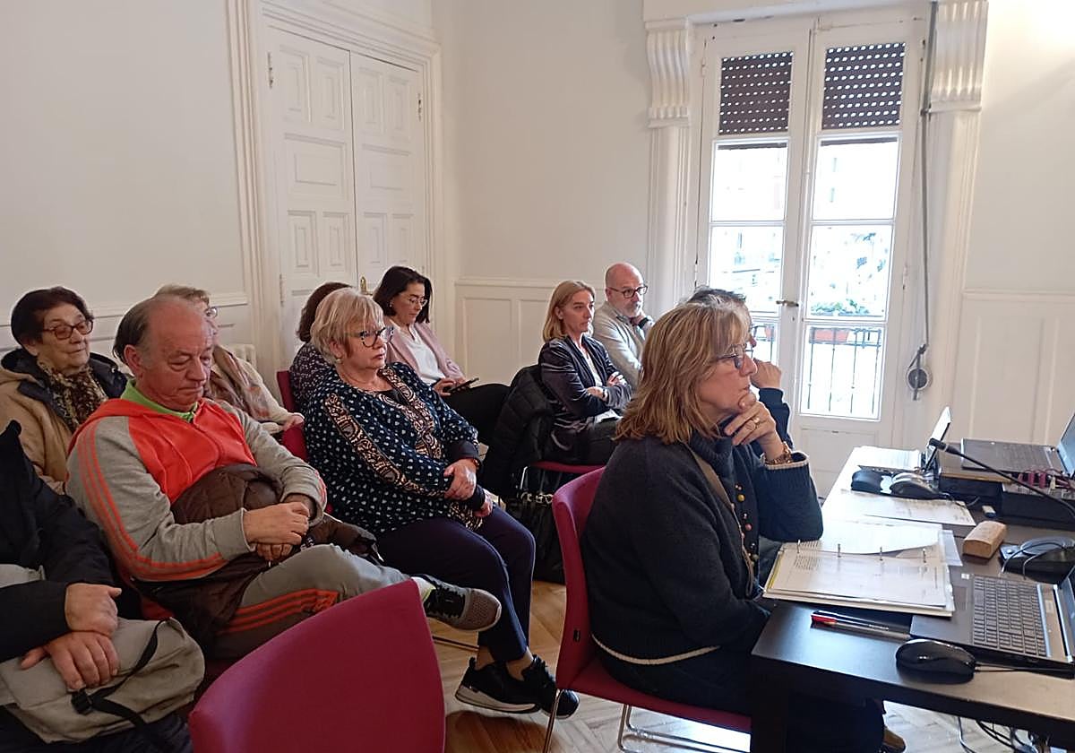 Elisa Garrido, al fondo, entre los asistentes al pleno.