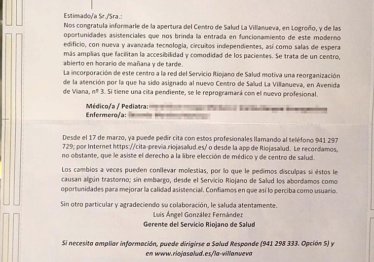 Carta recibida por los usuarios.