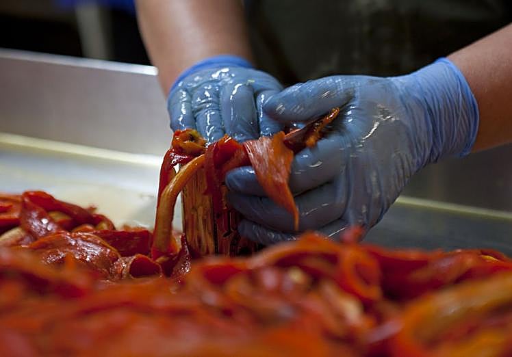 Selección de pimientos en una empresa de Tormantos.