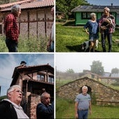 Arriba, Luis Martínez y José Antonio Cámara en Arviza e Isabel y Bruno en Carbonera. Abajo, Gloria y Domingo en Turza y Jesús Pascual en Zenzano, todas aldeas sin suministro de Red Eléctrica Española.