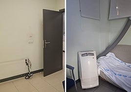 A la izquierda, lugar en el que se ubicaba el sistema de aire acondicionado; a la derecha, aparato portátil.
