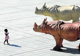 La exposición de rinocerontes se ha instalado en la plaza del Ayuntamiento.