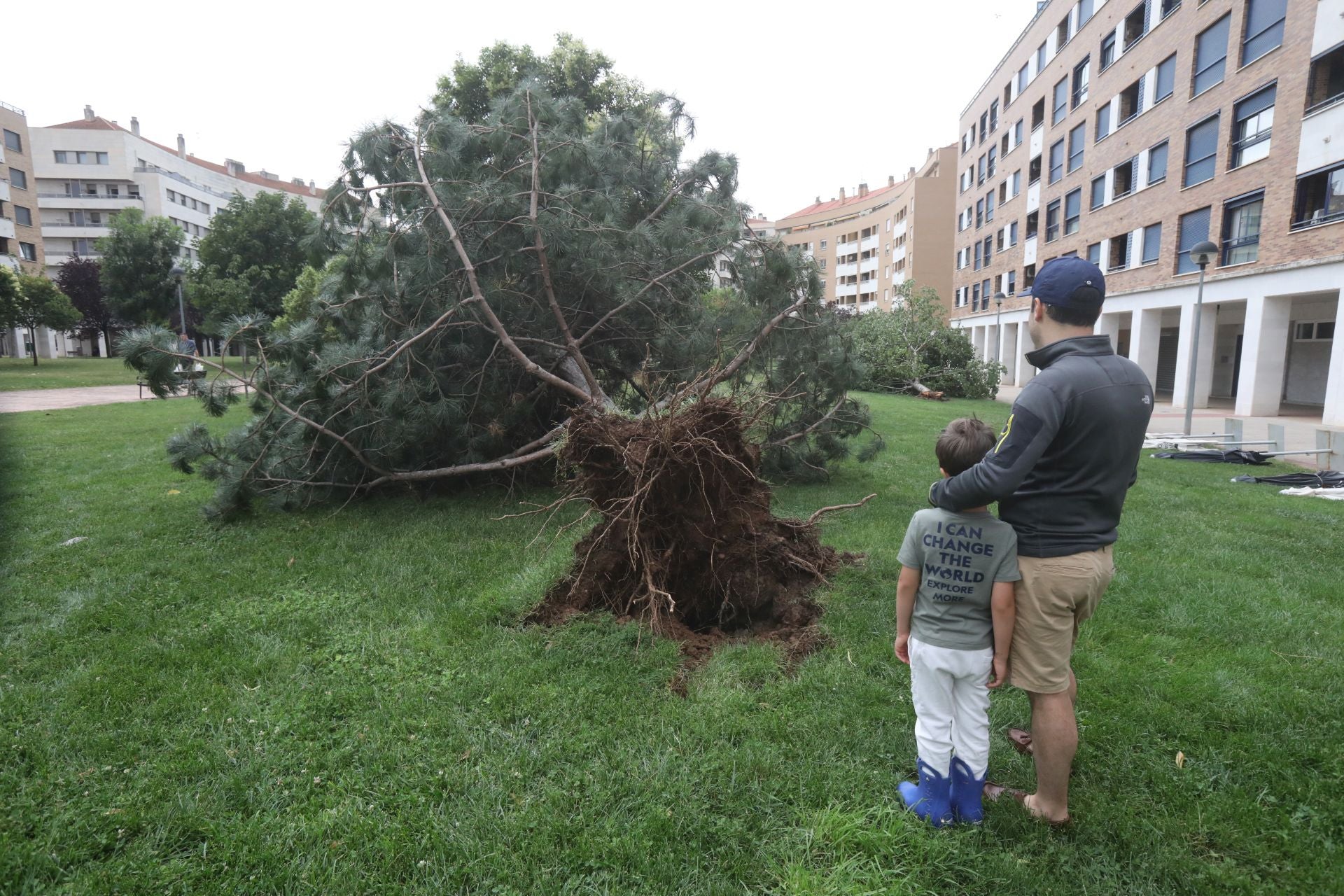 Vecinos observando el desastre en el parque de Los Lirios.