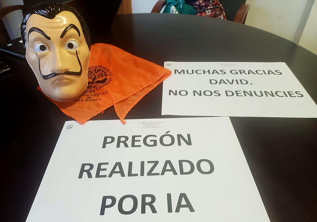 Cartel que se mostró en el Ayuntamiento de El Rasillo tras el pregón de la IA.