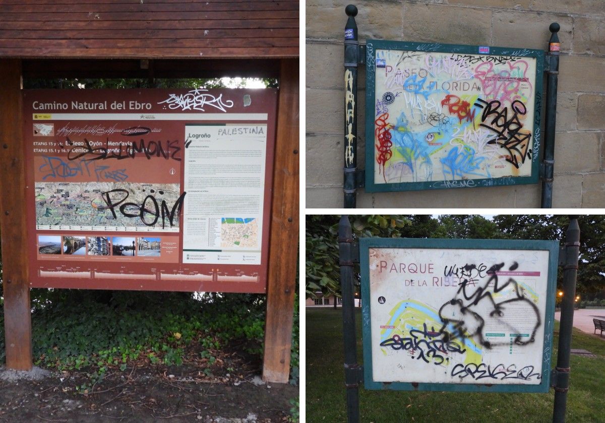 Paneles pintados en los parques del Ebro y de La Ribera, hoy en La Guindilla.