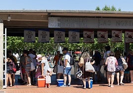 Acceso a Las Norias un fin de semana de este verano.