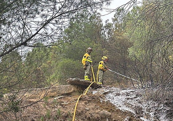 Los bomberos trabajan en Fonzaleche en un incendio que empezó en una cuneta.