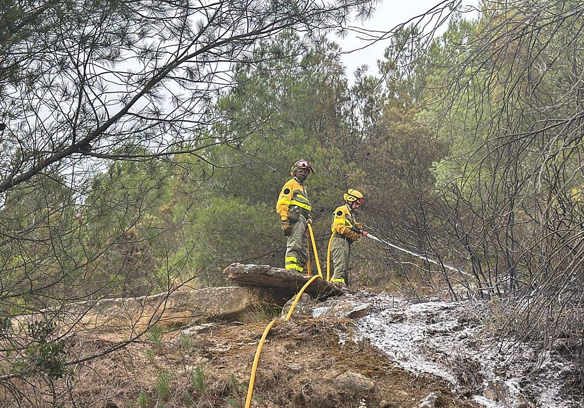 Los bomberos trabajan en Fonzaleche en un incendio que empezó en una cuneta.