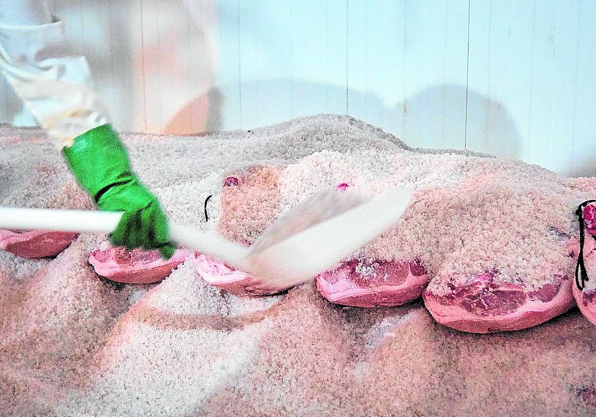 Imagen secundaria 1 - Una trabajadora envasa las piezas de embutido y las etiqueta.