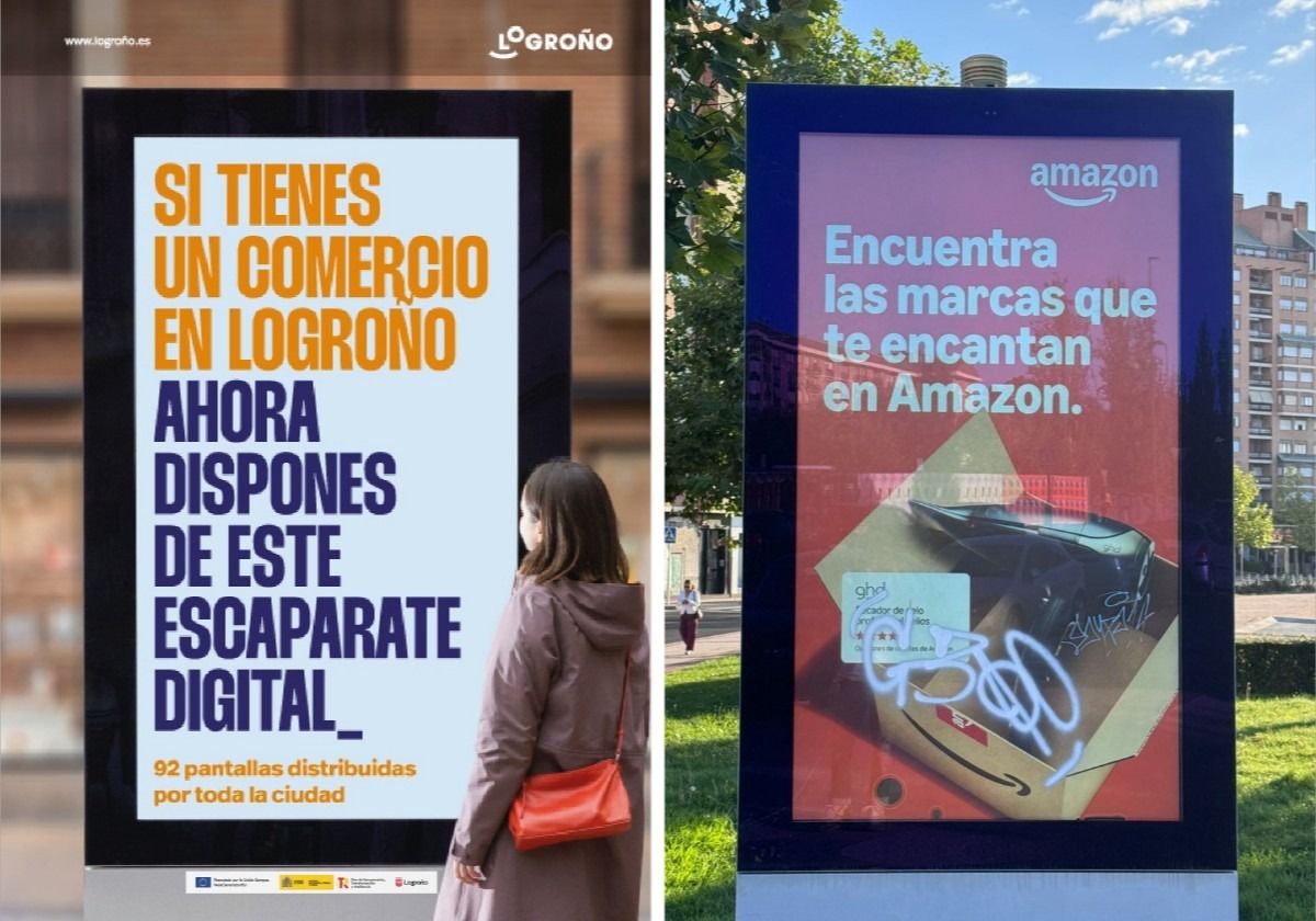 Imagen que publicita el propio Ayuntamiento de Logroño en su web frente a la realidad de estos días de los denominados 'escaparates digitales'.