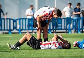 Cabetas se interesa por Marí, tendido sobre el césped.