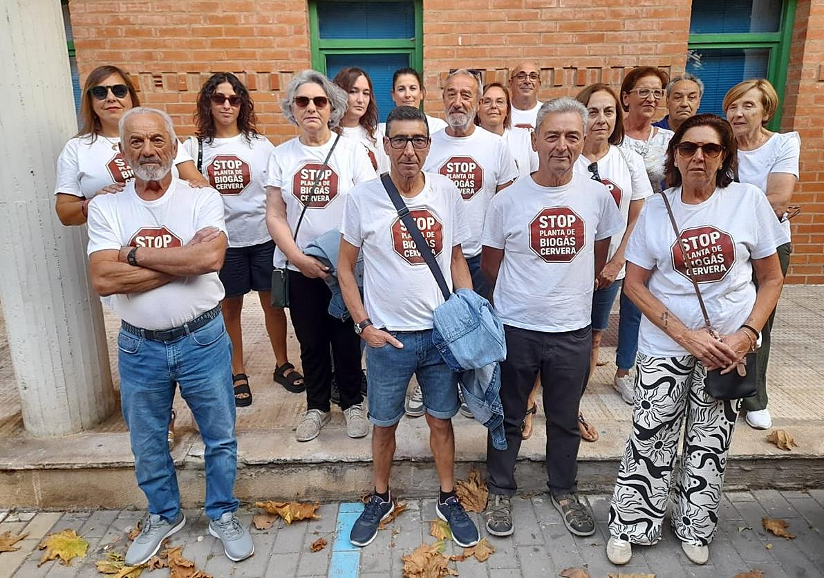 Integrantes de la Stop Planta Biogás de Cervera, que acudieron el viernes al pleno.