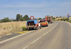 Un incendio afecta a la vegetación de la LR-288, entre Alfaro y Castejón