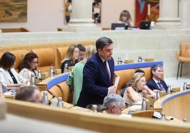 El consejero de Educación, Alberto Galiana, sale a la tribuna para replicar a la diputada Moreno