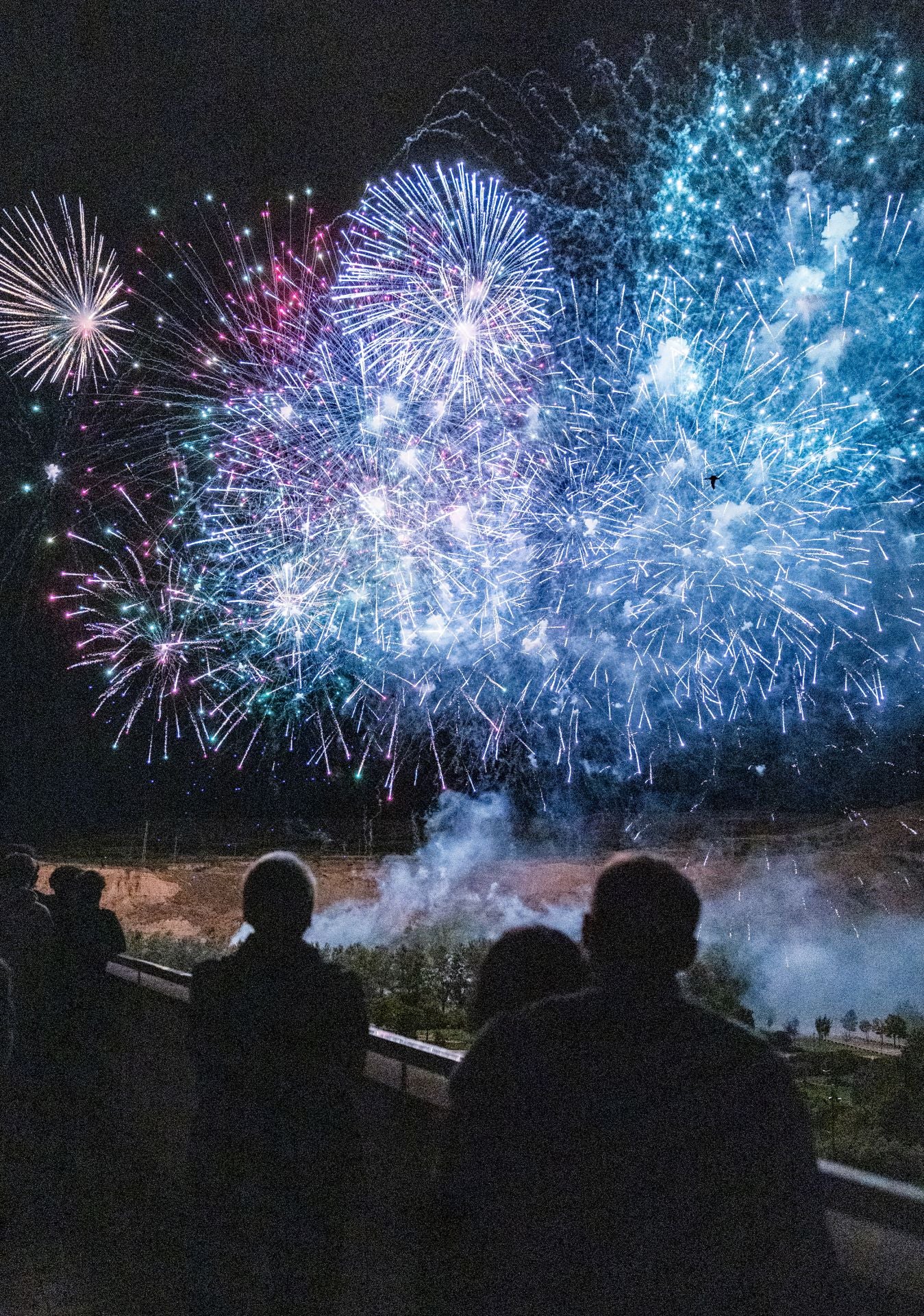 Imagen secundaria 2 - Desde el paseo del Prior, Sonia Morga y otros vecinos disfrutan de los fuegos artificiales como si de un cine en el parque de La Ribera se tratase.