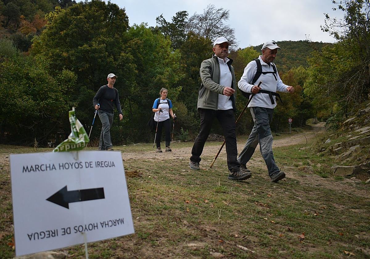 Buen paso en los caminantes una vez pasado el camping de Villoslada durante los primeros kilómetros de la XXX Marcha a Hoyos de Iregua.