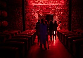 Un grupo recorre una de las salas de Franco-Españolas en el Hallowine del año pasado.