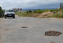 Algunos de los baches que presenta la carretera de Murillo de Calahorra y que tienen que sortear los vehículos.