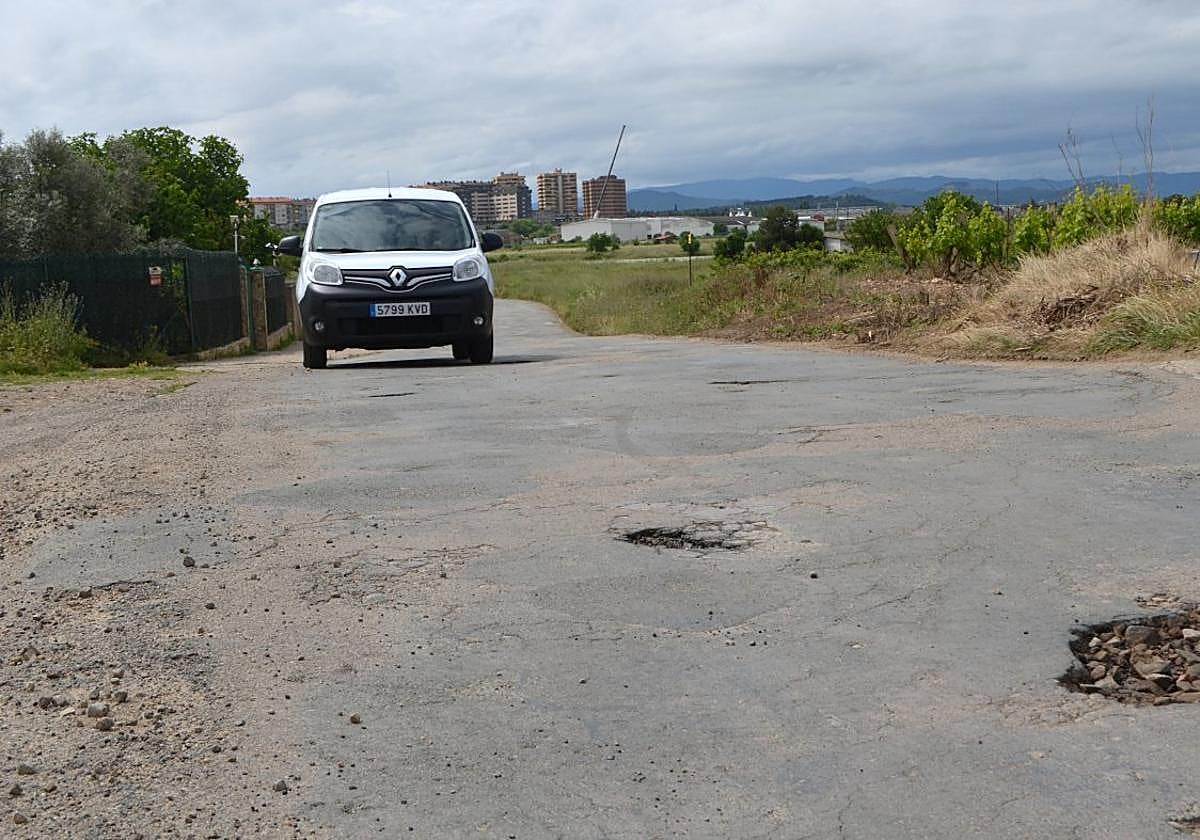 Algunos de los baches que presenta la carretera de Murillo de Calahorra y que tienen que sortear los vehículos.