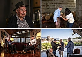 Arriba a la izquierda, Guillermo Eguren. A su derecha, Ricardo Fernández. Abajo, Manuel Ruiz Hernández en conversación con su hijo Manu Ruiz Pedreira. A la derecha Leo Brox coloca el micrófono a Luis Hurtado de Amézaga en presencia de su padre, Francisco