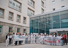 Los técnicos superiores sanitarios se concentraron ayer de nuevo a las puertas del San Pedro