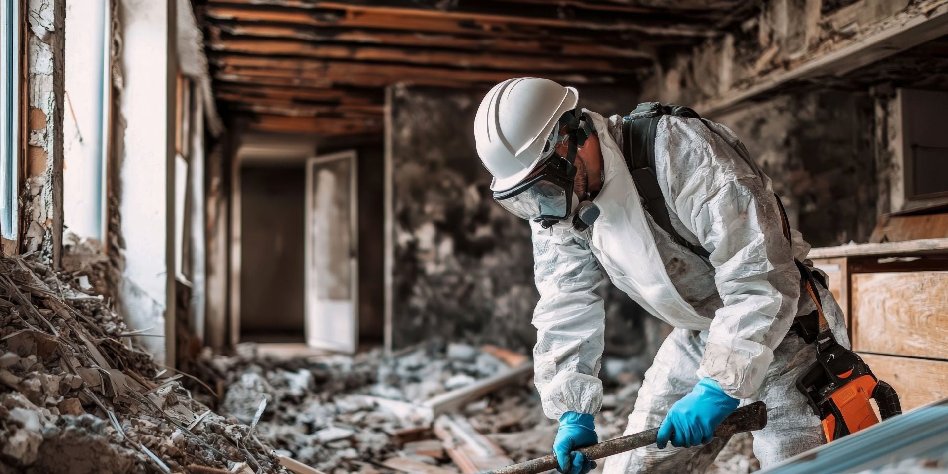 Un operario especializado retira material con amianto de una obra.