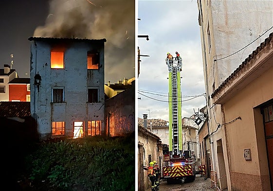La vivienda incendiada en la calle San Jaime de Nájera, el pasado sábado (izquierda) y este miércoles (derecha)