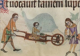 Imagen de un niño discapacitado en un salterio medieval inglés.