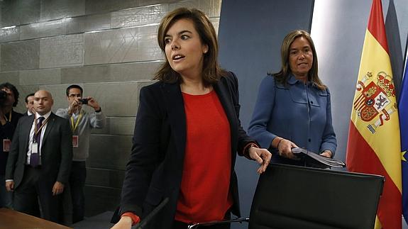 La vicepresidenta, durante la rueda de prensa tras el Consejo de Ministros