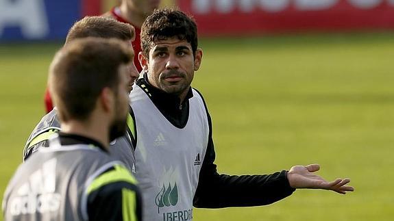 Diego Costa, durante el entrenamiento 